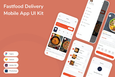 快餐配送移动应用App UI Kit (FIG,PSD,SKETCH,XD)