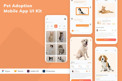 宠物收养移动应用App UI Kit (FIG,SKETCH,XD,PSD)