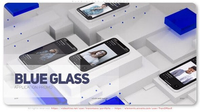 蓝色透明玻璃3D场景App应用演示视频AE模板 (aep,2.14GB)