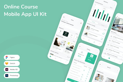 在线课程移动应用App UI Kit (FIG,PSD,SKETCH,XD)