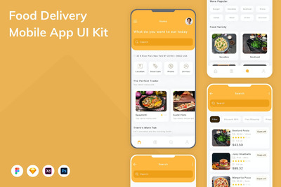 食品配送移动应用App UI Kit (FIG,PNG,SKETCH,XD)