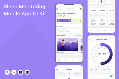 睡眠监控移动应用App UI Kit (FIG,PSD,SKETCH,XD)
