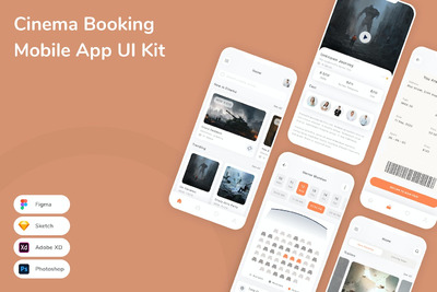 电影预订移动应用App UI Kit (FIG,PSD,SKETCH,XD)
