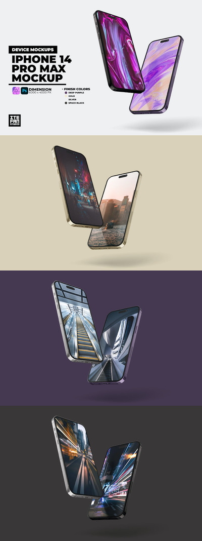 悬浮新款iPhone 14 Pro Max手机样机 (PSD)