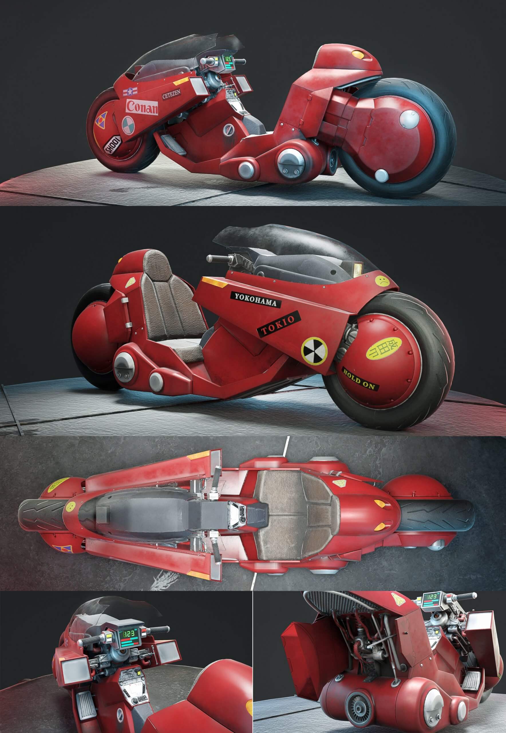 Akira摩托车low poly 3D模型（OBJ,FBX,MAX）