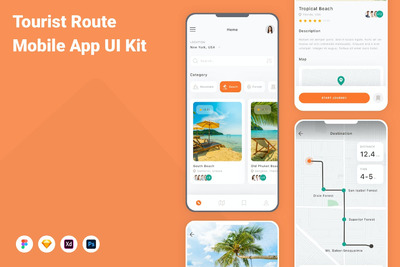 旅游路线移动应用App UI Kit