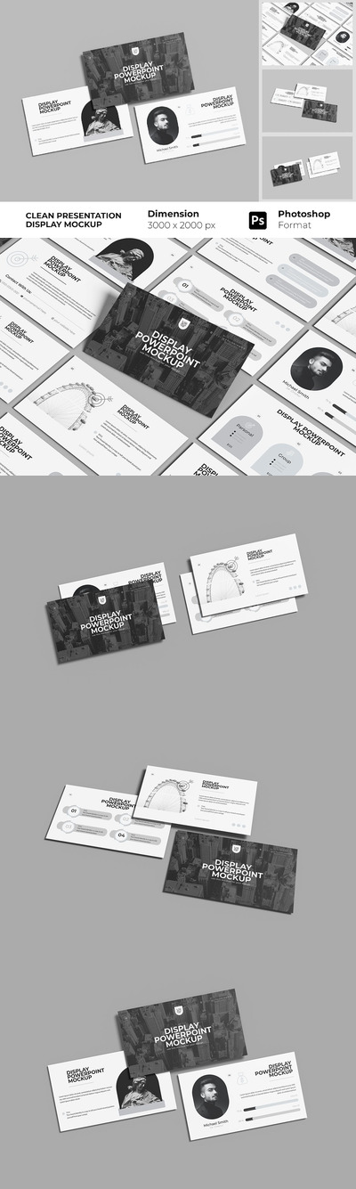 简约的PPT演示文稿展示样机 (PSD)