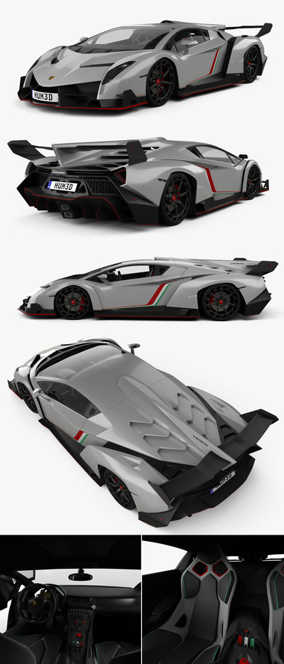 带内饰的兰博基尼Lamborghini Veneno 2013款跑车3D模型（OBJ,FBX,MAX,C4D,LWO）