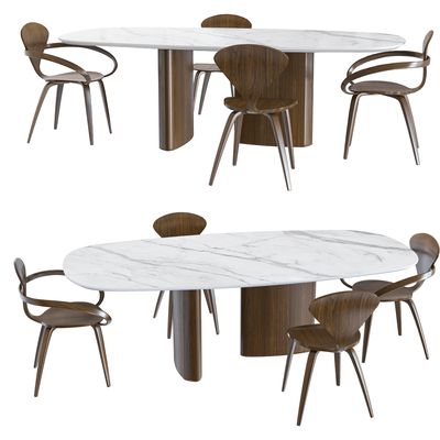 Actual design Apriori系列椭圆形大理石台面餐桌椅 桌椅组合3D模型（OBJ,FBX,MAX）