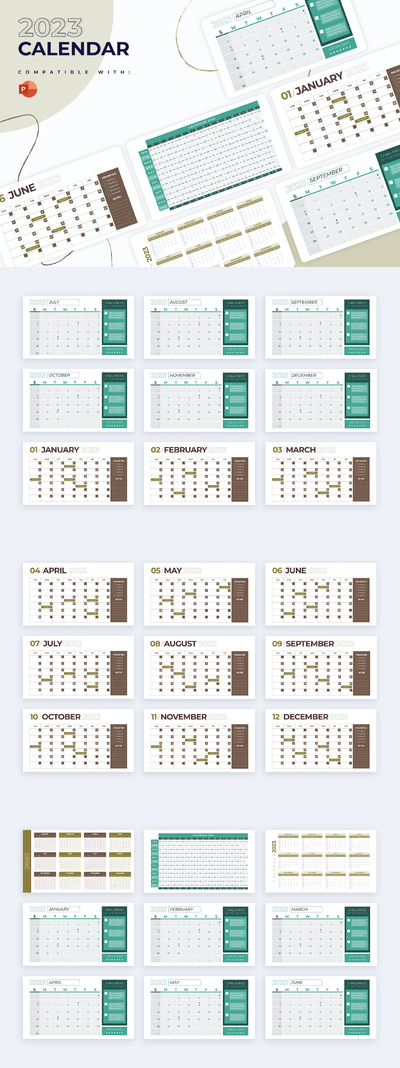 2023日历幻灯片 PPT模版 (PPTX)