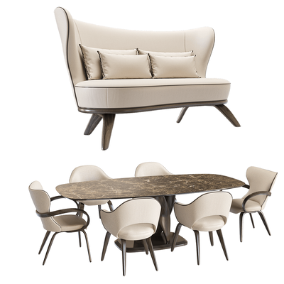 Actual design Virtuoz系列椭圆形大理石台面桌椅和杏色一体式沙发3D模型（OBJ,FBX,MAX）