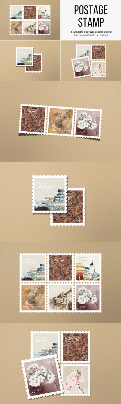 时尚高端邮票设计样机展示模型mockups