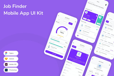 找工作 App UI Kit (FIG,PSD,SKETCH,XD)