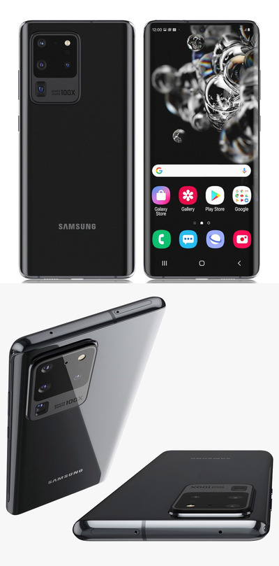 三星Samsung Galaxy 20 Ultra 5G黑色手机3D模型（OBJ,MAX）