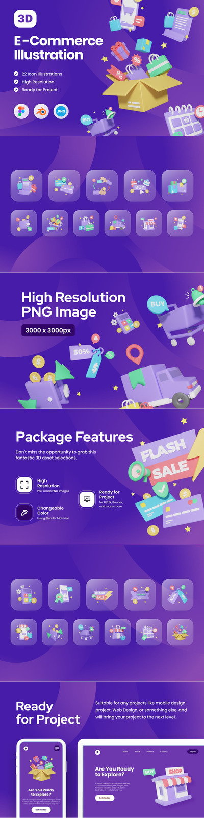 3D电子商务插图包 (PNG,FIG)