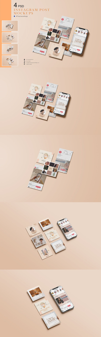 Instagram帖子手机屏幕样机 (JPG,PSD,PDF)