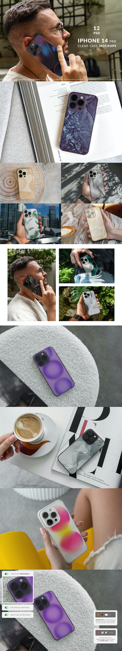 iPhone 14 Pro手机外壳图案设计样机 (PSD,2.39GB)
