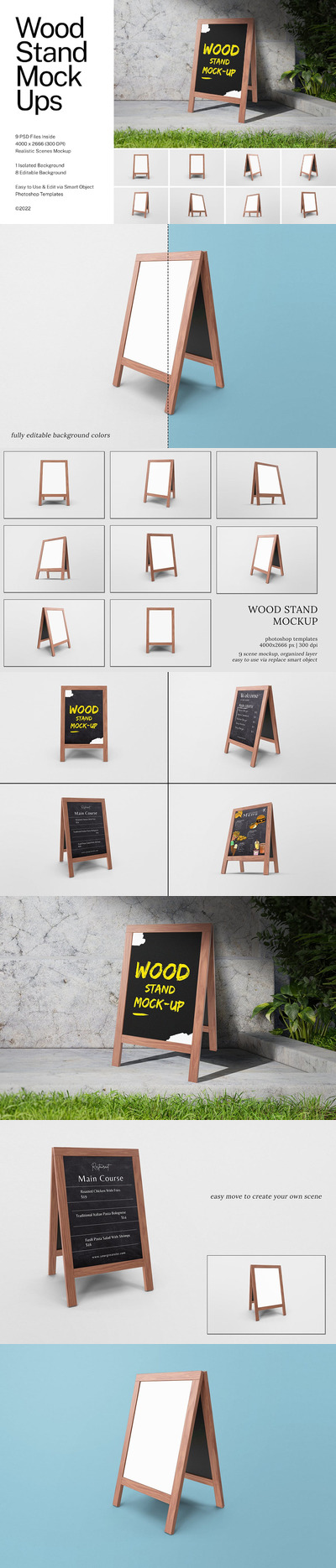 A字餐厅黑板木架样机 (PSD)