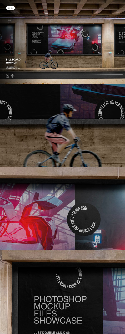 城市桥底Banner广告牌展示样机 (PSD)