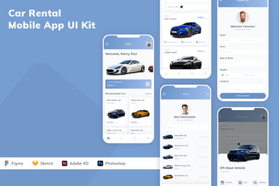 租车移动应用 APP UI KIT (FIG,PSD,SKETCH,XD)