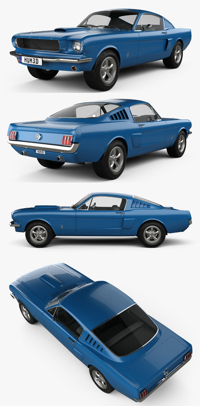 1965款福特野马Ford Fastback汽车3D模型（OBJ,FBX,MAX）