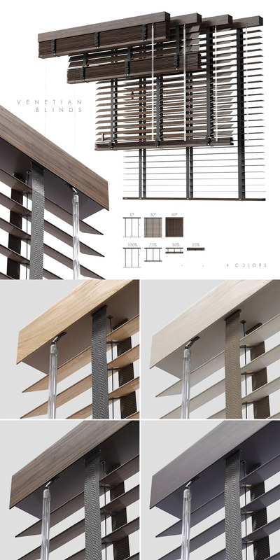 4种颜色的百叶帘 百叶窗帘3D模型（FBX,MAX）