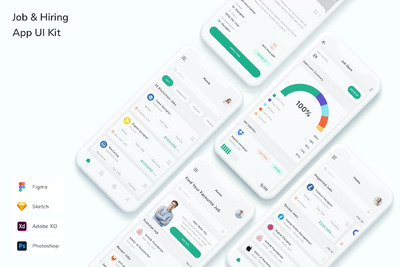 求职和招聘 App UI Kit (FIG,PSD,SKETCH,XD)