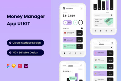 Money Manager移动应用App UI Kit (FIG,SKETCH,XD)