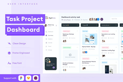 任务项目仪表板App UI Kit (FIG,XD,SKETCH)