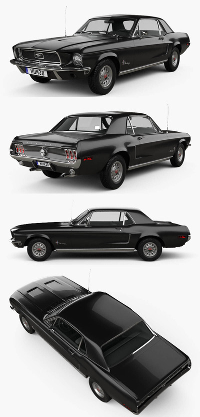 1968款福特野马Ford Mustang汽车3D模型（OBJ,FBX,MAX）