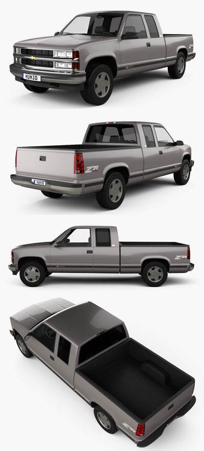 1988款雪佛兰Chevrolet C/K1500中古皮卡车3D模型（OBJ,FBX,MAX）
