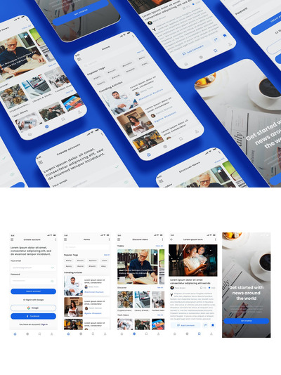 媒体新闻和新闻博客应用 App UI Kit (AI,EPS,FIG,PSD,SKETCH,SVG,XD)