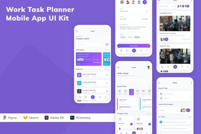 工作任务规划工具App UI Kit (FIG,SKETCH,XD,PSD)