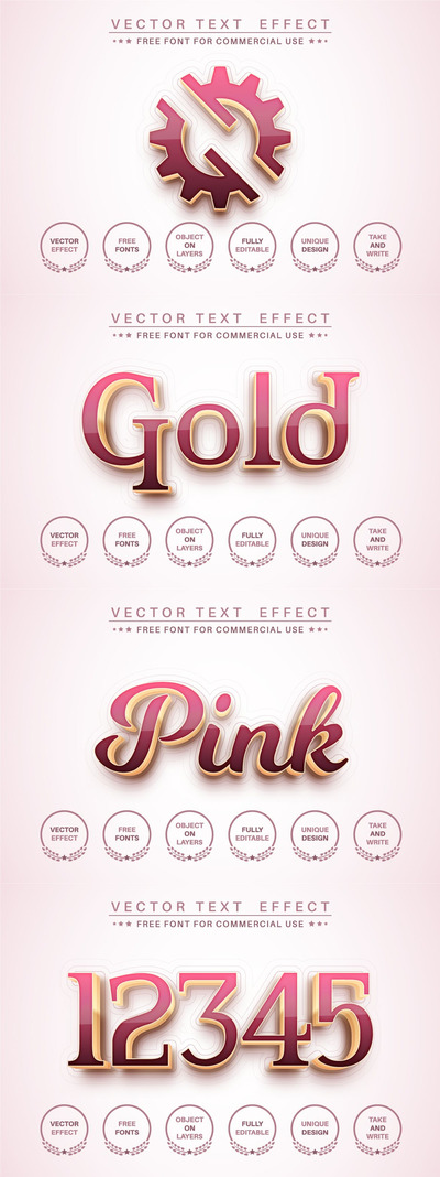 粉色金色时尚字体PS图层样式 (AI,EPS)