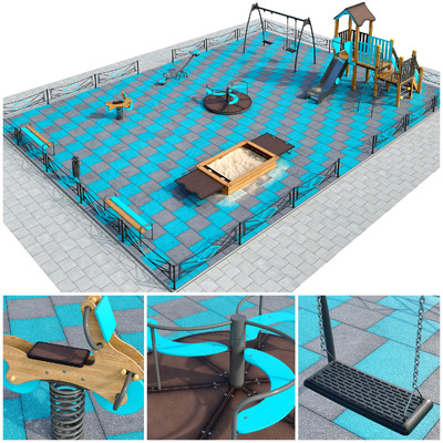 包含秋千 滑梯 沙池的儿童乐园 儿童游乐场3D模型（FBX,MAX）