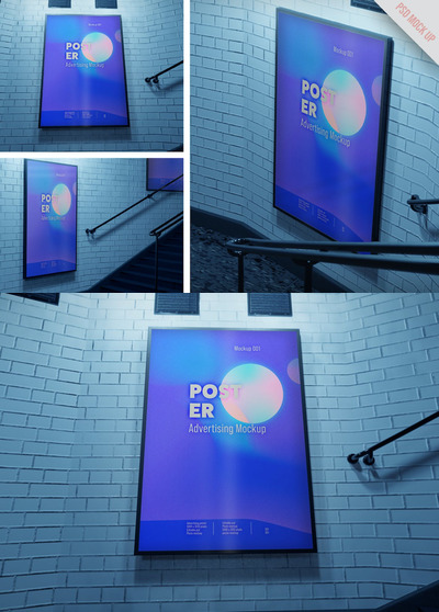 地铁楼梯海报广告样机 (PSD)