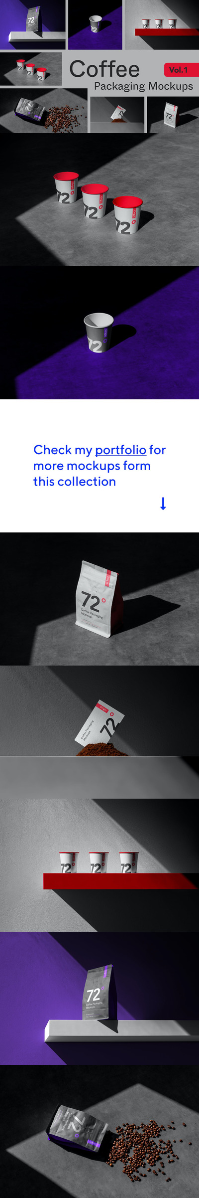 咖啡杯&袋包装设计样机模板 (PSD,JPG)