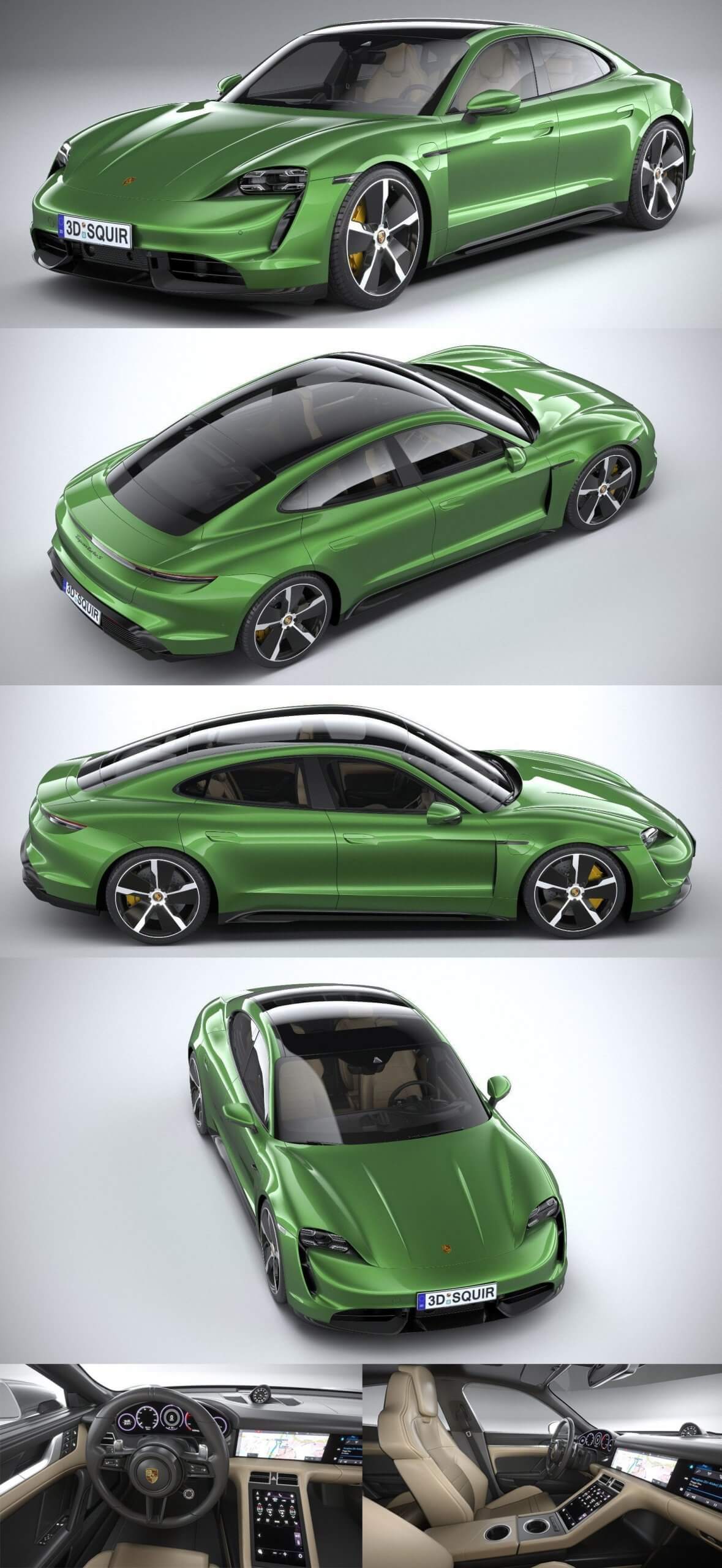 带内饰的2020款保时捷Porsche Taycan Turbo S跑车3D模型（OBJ,FBX,MAX,C4D,LWO）