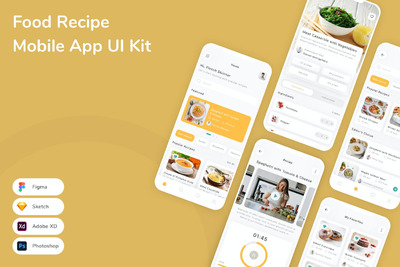 美食食谱移动应用  APP UI KIT (FIG,PSD,SKETCH,XD)