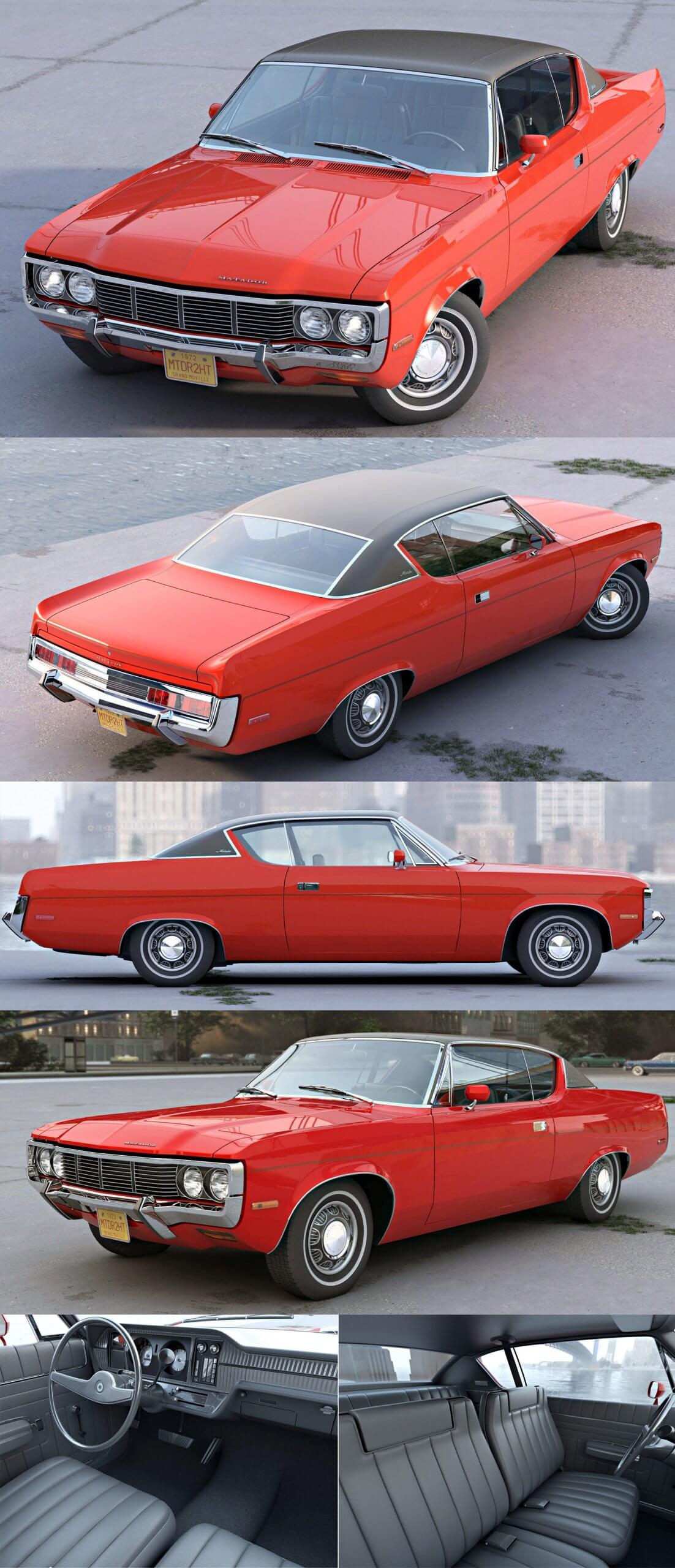 带内饰的1972 AMC Matador Coupe汽车3D模型（OBJ,FBX,MAX）