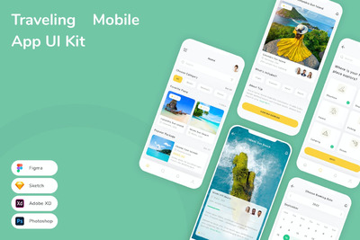 旅行手机应用  APP UI KIT (FIG,PSD,SKETCH,XD)