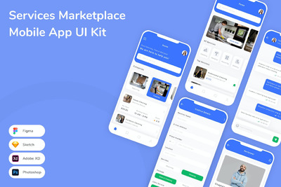 服务市场移动应用  APP UI KIT (FIG,PSD,SKETCH,XD)