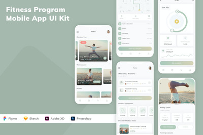 健身计划移动应用  APP UI KIT (FIG,SKETCH,XD,PSD)