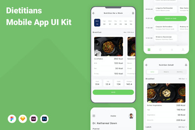 营养师移动应用  APP UI KIT (FIG,PSD,SKETCH,XD)