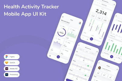 健康活动数据监控APP UI KIT (FIG,PSD,SKETCH,XD)