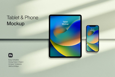平板电脑和手机正视图样机 (PSD)