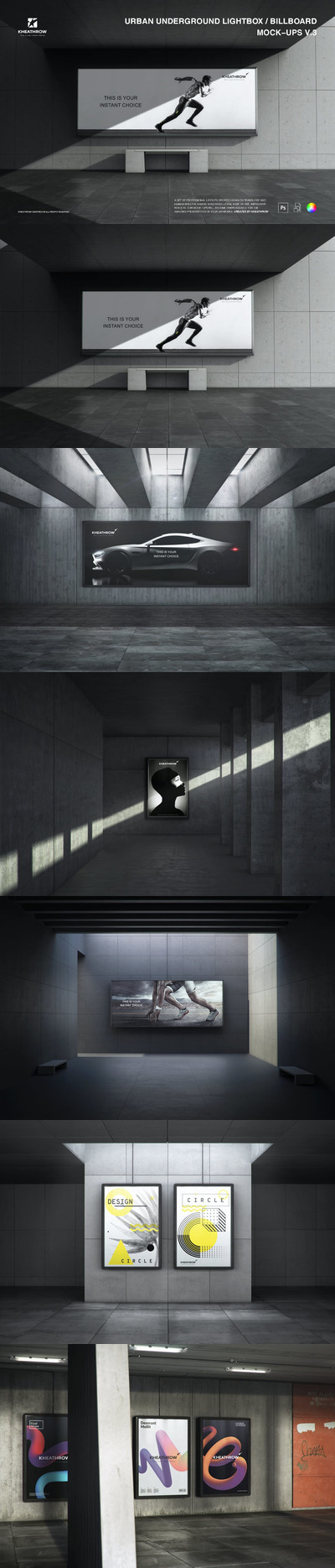城市地下灯箱/广告牌样机 (PSD,PDF)