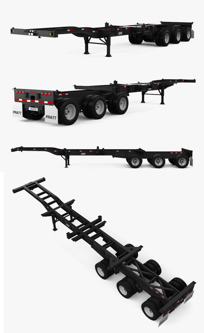 2018 Pratt GN2040EZ40英尺半挂车 集装箱底盘3D模型（OBJ,FBX,MAX,C4D,LWO）