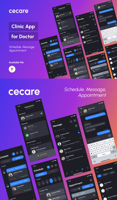 诊所应用程序计划、预约、消息APP UI KIT (FIG)