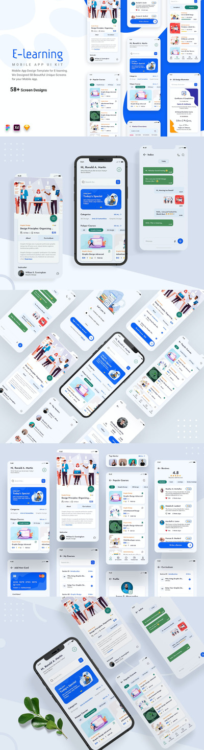 在线学习移动应用APP UI KIT (SKETCH,FIG,XD)